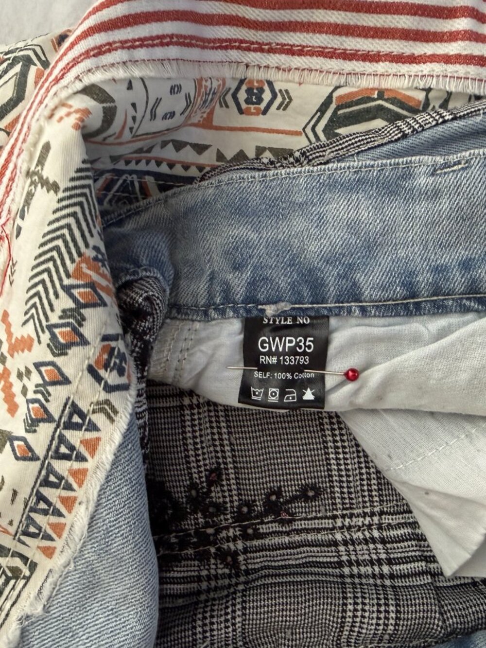 POL Boho Super Baggy with 90s Grunge Flare Stripes & Tribal Print Distressed Jea - Picture 8 of 9